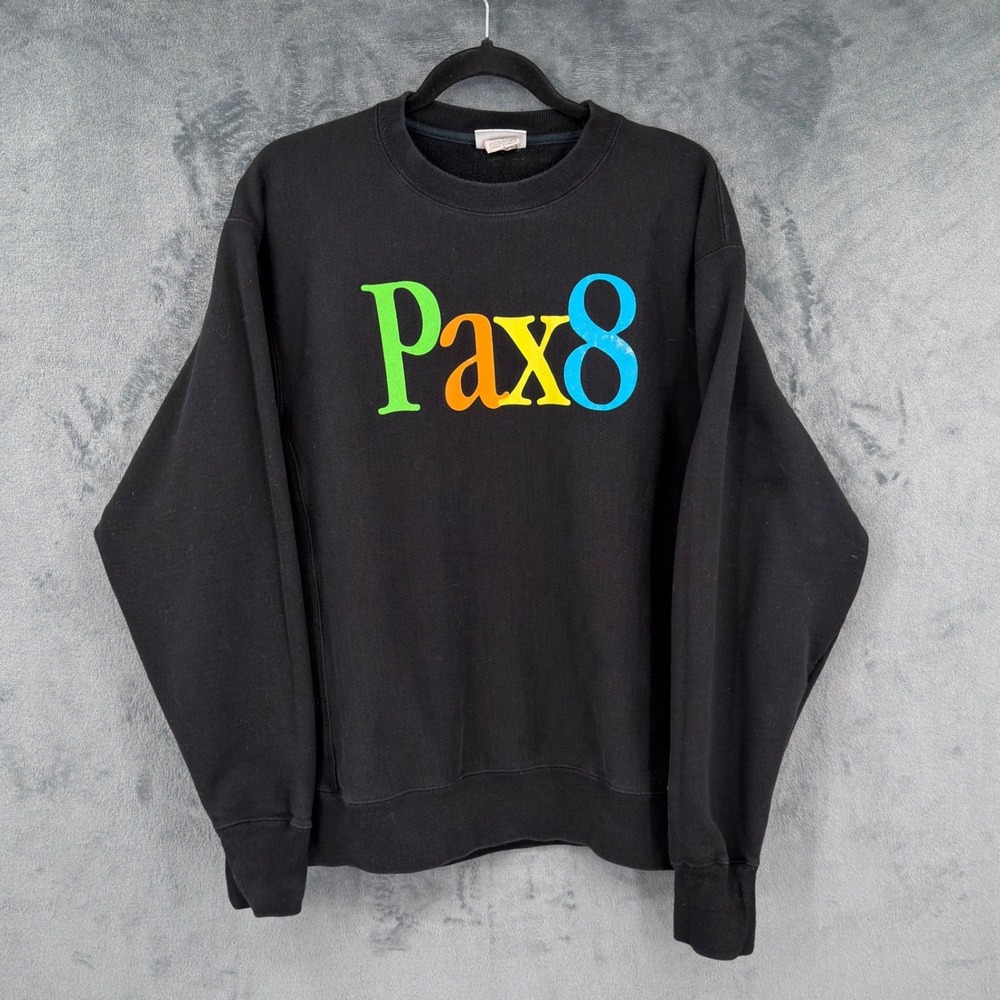 Champion Sweatshirt Mens Size L Pax8 Logo Reverse Weave Techwear Pullover Black